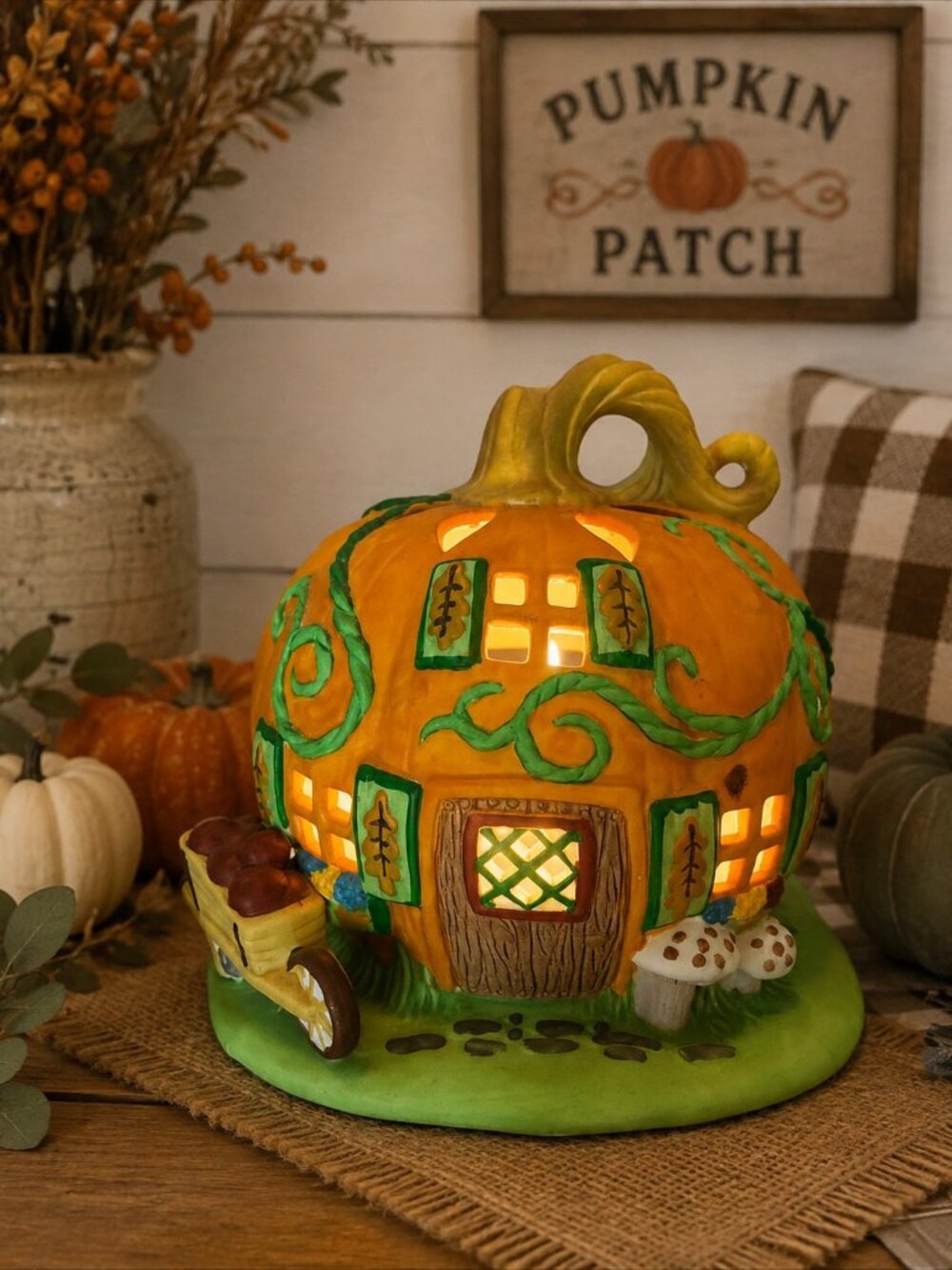 Partylite P7303 Pumpkin Patch House Tealight Candle Holder Fall Decor